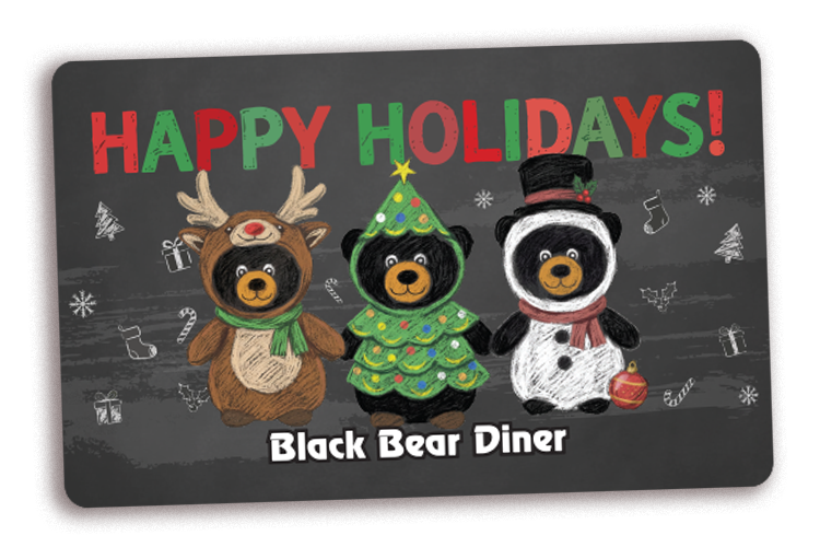Holiday Gift Card - 3 Bears in Holiday Costumes, Reindeer, Christmas Tree and Snowman - Transparent
